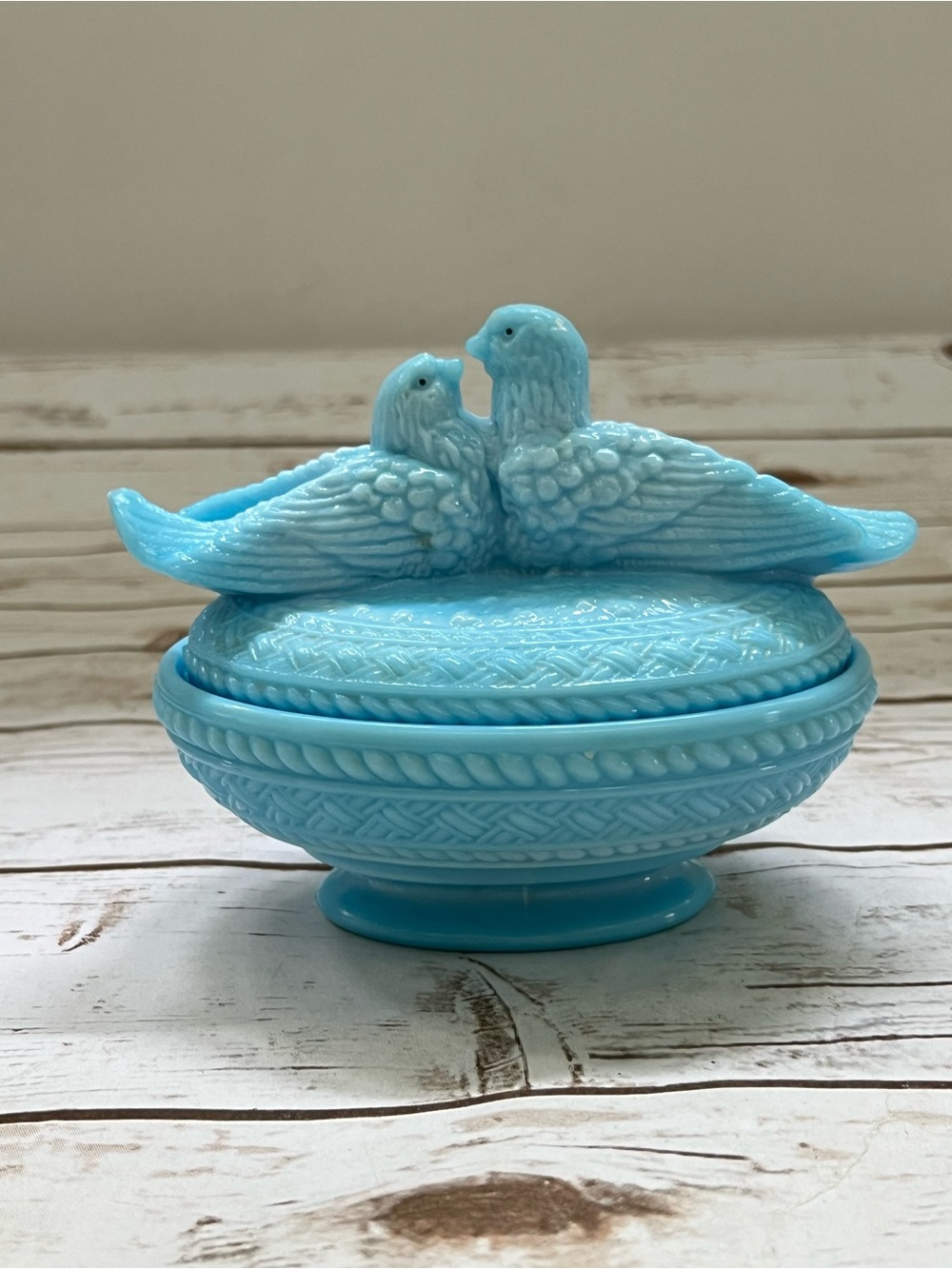 Vintage Westmoreland Blue Slag Glass Dove Trinket Box